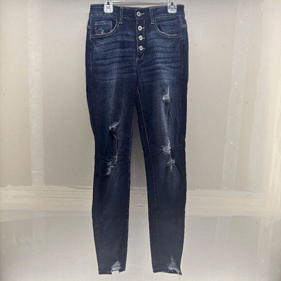 KANCAN Los Angeles Button Fly Skinny Jeans KC6192D Distressed Stretch Size W5/27 - Picture 1 of 9